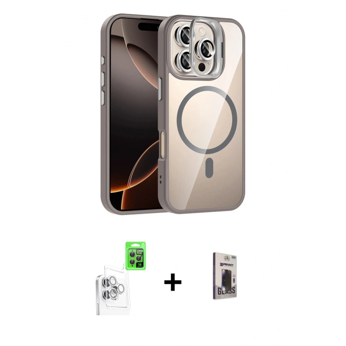 MARSİLYAN™- iPhone 16 Pro Max Kılıf Yadigar Asil Koleksiyonu - Siyah Bilvis Hayalet Cam Ekran Koruyucu + Raze Metal Kamera Lens - BZ