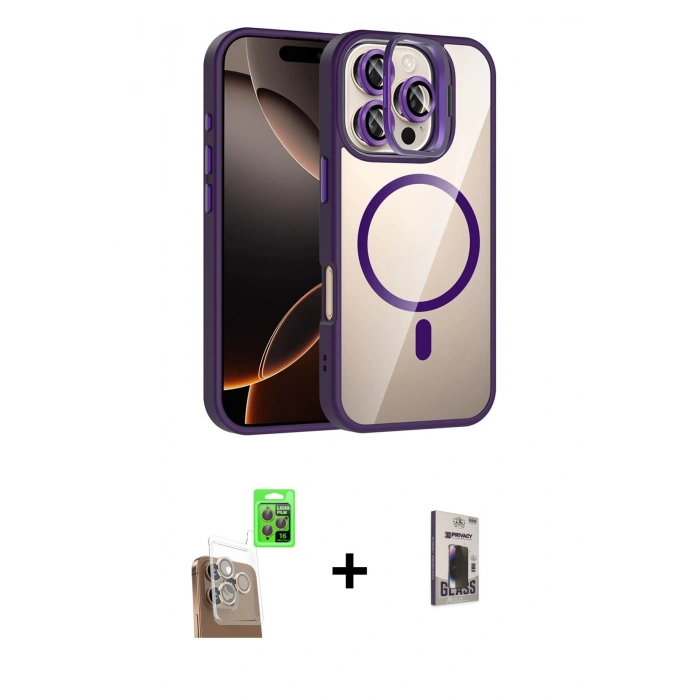 MARSİLYAN™- iPhone 16 Pro Max Kılıf Yadigar Asil Koleksiyonu - Siyah Bilvis Hayalet Cam Ekran Koruyucu + Raze Metal Kamera Lens - CLTM