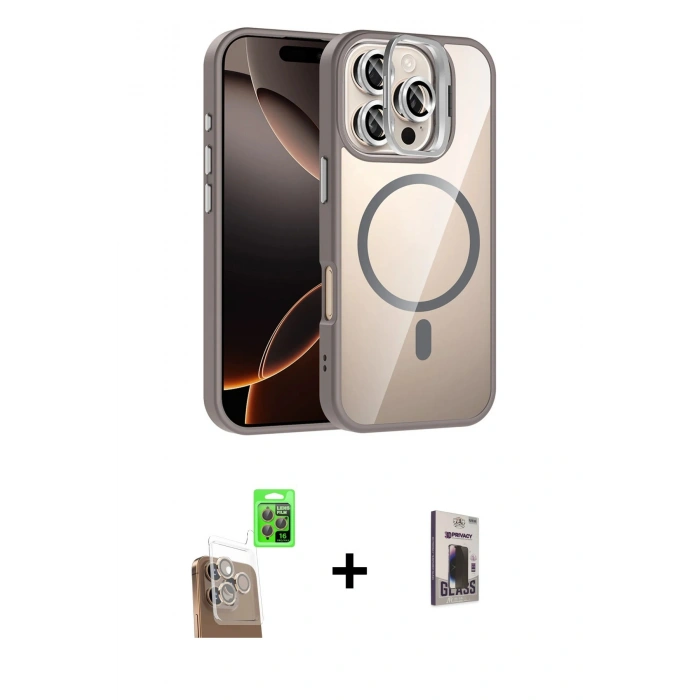 MARSİLYAN™- iPhone 16 Pro Max Kılıf Yadigar Asil Koleksiyonu - Siyah Bilvis Hayalet Cam Ekran Koruyucu + Raze Metal Kamera Lens - CLTM