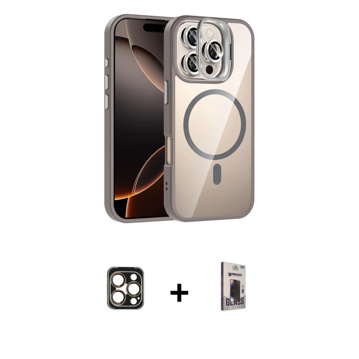 MARSİLYAN™- iPhone 16 Pro Max Kılıf Yadigar Asil Koleksiyonu - Siyah Bilvis Hayalet Cam Ekran Koruyucu + PVD Metal Kamera Lens - GD