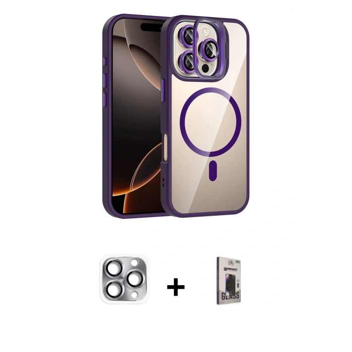 MARSİLYAN™- iPhone 16 Pro Max Kılıf Yadigar Asil Koleksiyonu - Siyah Bilvis Hayalet Cam Ekran Koruyucu + Pers Alüminyum Kamera Lens - GI