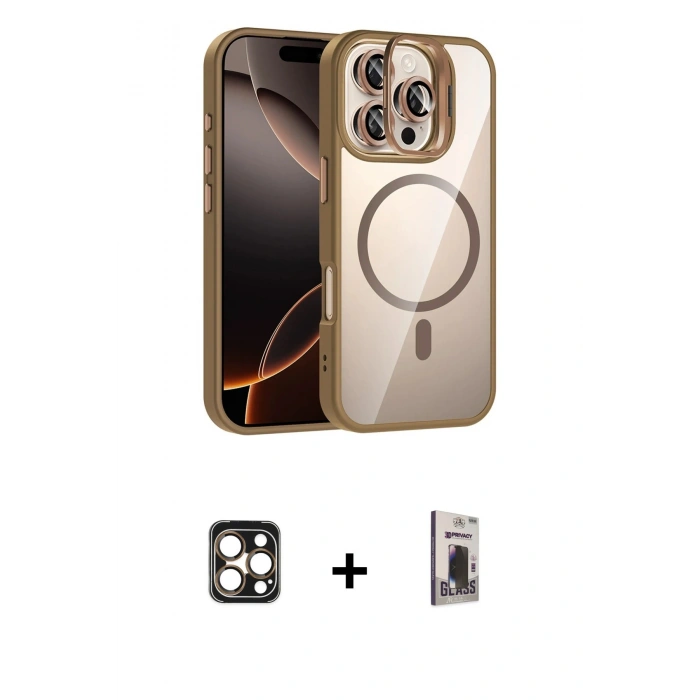 MARSİLYAN™- iPhone 16 Pro Max Kılıf Yadigar Asil Koleksiyonu - Siyah Bilvis Hayalet Cam Ekran Koruyucu + PVD Metal Kamera Lens - GD