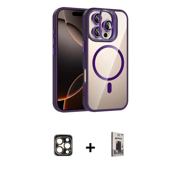 MARSİLYAN™- iPhone 16 Pro Max Kılıf Yadigar Asil Koleksiyonu - Siyah Bilvis Hayalet Cam Ekran Koruyucu + PVD Metal Kamera Lens - GD