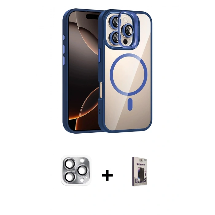 MARSİLYAN™- iPhone 16 Pro Max Kılıf Yadigar Asil Koleksiyonu - Siyah Bilvis Hayalet Cam Ekran Koruyucu + Pers Alüminyum Kamera Lens - GI