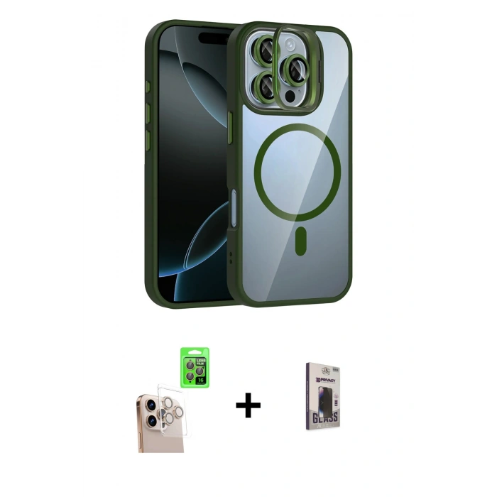 MARSİLYAN™- iPhone 16 Pro Max Kılıf Yadigar Asil Koleksiyonu - Siyah Bilvis Hayalet Cam Ekran Koruyucu + Natural Grey Raze Metal Kamera Lens