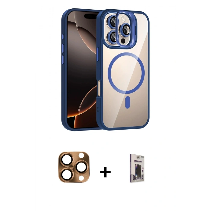 MARSİLYAN™- iPhone 16 Pro Max Kılıf Yadigar Asil Koleksiyonu - Siyah Bilvis Hayalet Cam Ekran Koruyucu + Pers Alüminyum Kamera Lens - CLTM
