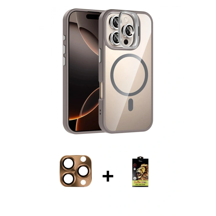 MARSİLYAN™- iPhone 16 Pro Max Kılıf Yadigar Asil Koleksiyonu - Siyah Buffer Cam Ekran Koruyucu + Pers Alüminyum Kamera Lens - CLTM