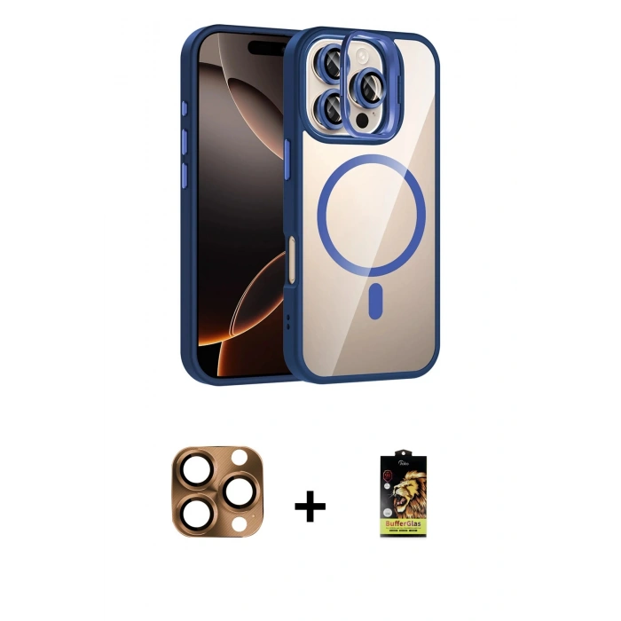 MARSİLYAN™- iPhone 16 Pro Max Kılıf Yadigar Asil Koleksiyonu - Siyah Buffer Cam Ekran Koruyucu + Pers Alüminyum Kamera Lens - CLTM
