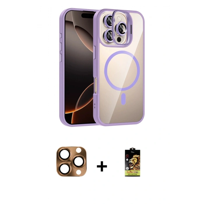 MARSİLYAN™- iPhone 16 Pro Max Kılıf Yadigar Asil Koleksiyonu - Siyah Buffer Cam Ekran Koruyucu + Pers Alüminyum Kamera Lens - CLTM