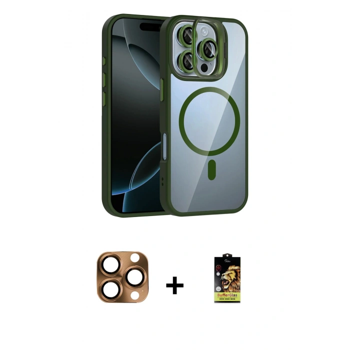 MARSİLYAN™- iPhone 16 Pro Max Kılıf Yadigar Asil Koleksiyonu - Siyah Buffer Cam Ekran Koruyucu + Pers Alüminyum Kamera Lens - CLTM