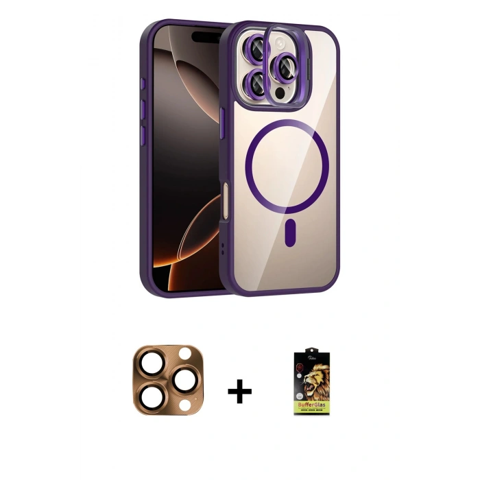MARSİLYAN™- iPhone 16 Pro Max Kılıf Yadigar Asil Koleksiyonu - Siyah Buffer Cam Ekran Koruyucu + Pers Alüminyum Kamera Lens - CLTM