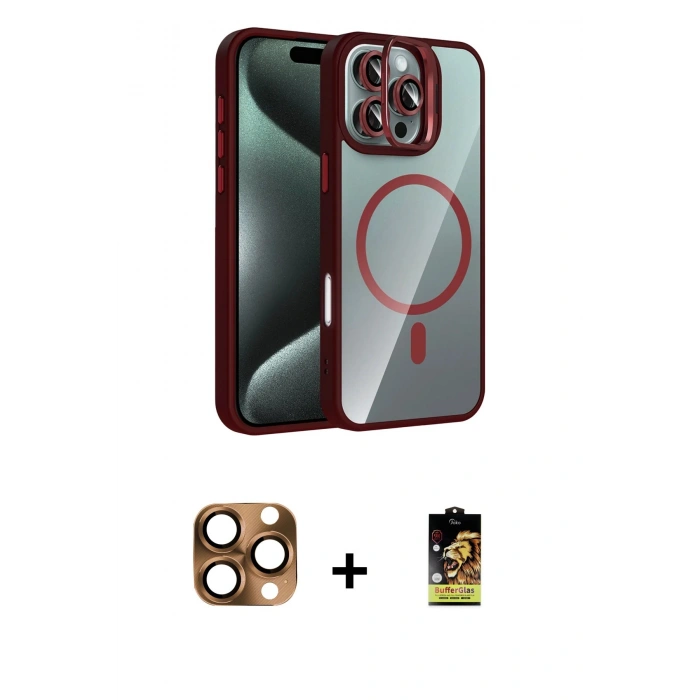 MARSİLYAN™- iPhone 16 Pro Max Kılıf Yadigar Asil Koleksiyonu - Siyah Buffer Cam Ekran Koruyucu + Pers Alüminyum Kamera Lens - CLTM