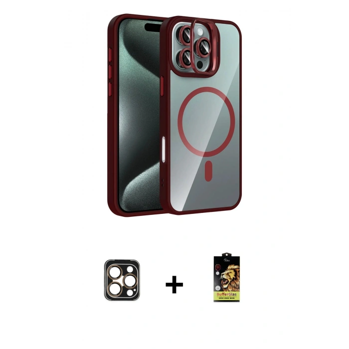 MARSİLYAN™- iPhone 16 Pro Max Kılıf Yadigar Asil Koleksiyonu - Siyah Buffer Cam Ekran Koruyucu + PVD Metal Kamera Lens - GD