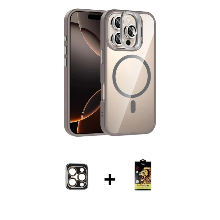 MARSİLYAN™- iPhone 16 Pro Max Kılıf Yadigar Asil Koleksiyonu - Siyah Buffer Cam Ekran Koruyucu + PVD Metal Kamera Lens - GD
