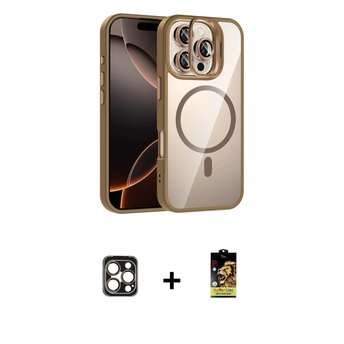 MARSİLYAN™- iPhone 16 Pro Max Kılıf Yadigar Asil Koleksiyonu - Siyah Buffer Cam Ekran Koruyucu + PVD Metal Kamera Lens - GD