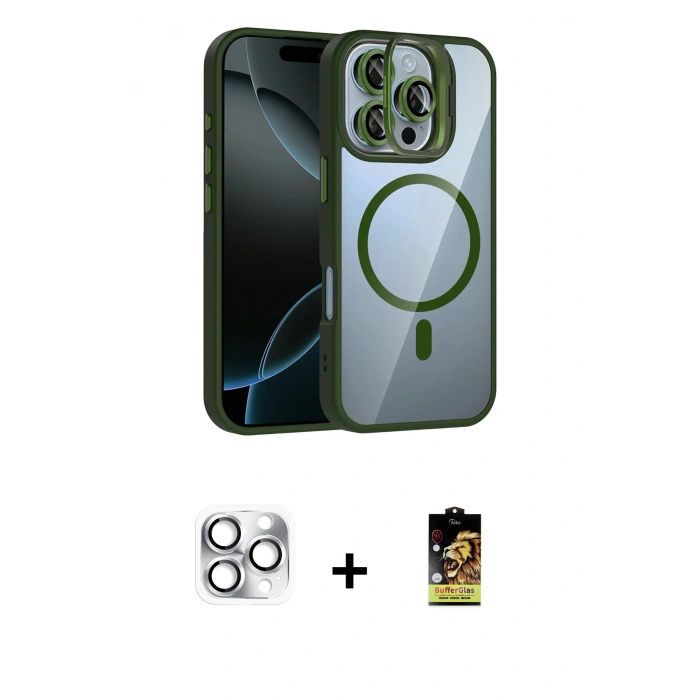 MARSİLYAN™- iPhone 16 Pro Max Kılıf Yadigar Asil Koleksiyonu - Siyah Buffer Cam Ekran Koruyucu + Pers Alüminyum Kamera Lens - GS