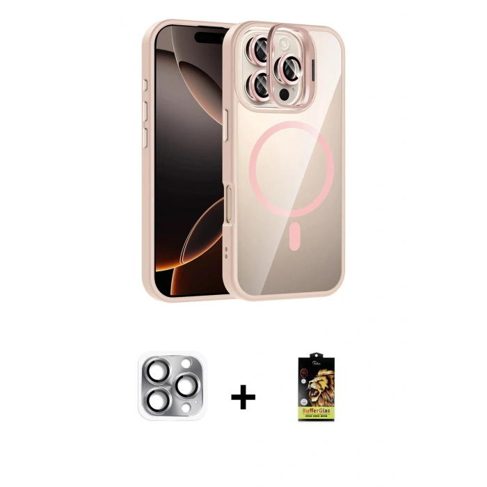 MARSİLYAN™- iPhone 16 Pro Max Kılıf Yadigar Asil Koleksiyonu - Siyah Buffer Cam Ekran Koruyucu + Pers Alüminyum Kamera Lens - GI
