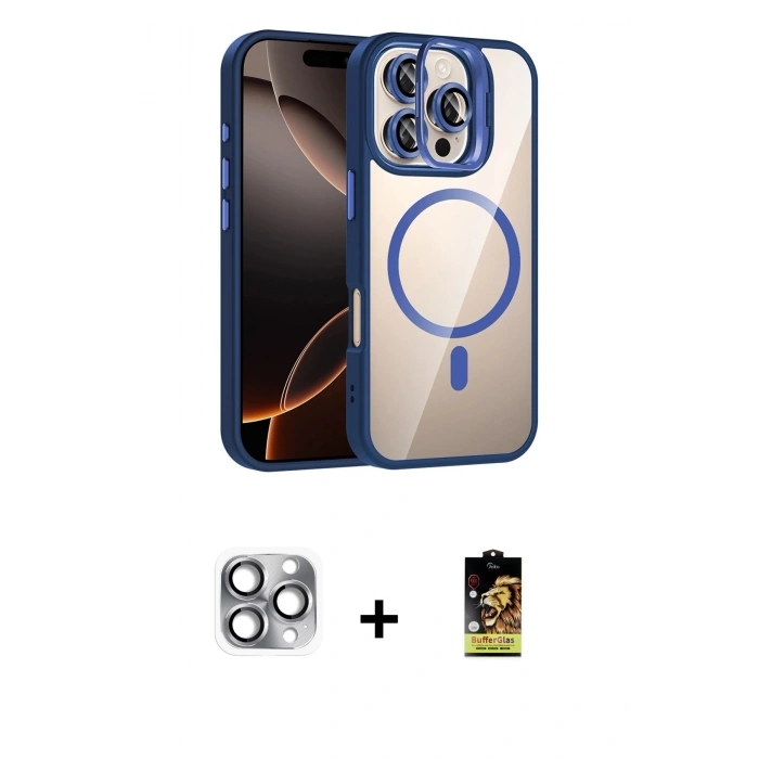 MARSİLYAN™- iPhone 16 Pro Max Kılıf Yadigar Asil Koleksiyonu - Siyah Buffer Cam Ekran Koruyucu + Pers Alüminyum Kamera Lens - GI