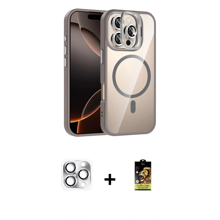 MARSİLYAN™- iPhone 16 Pro Max Kılıf Yadigar Asil Koleksiyonu - Siyah Buffer Cam Ekran Koruyucu + Pers Alüminyum Kamera Lens - GS