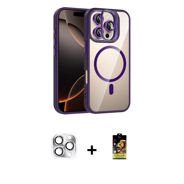 MARSİLYAN™- iPhone 16 Pro Max Kılıf Yadigar Asil Koleksiyonu - Siyah Buffer Cam Ekran Koruyucu + Pers Alüminyum Kamera Lens - GS
