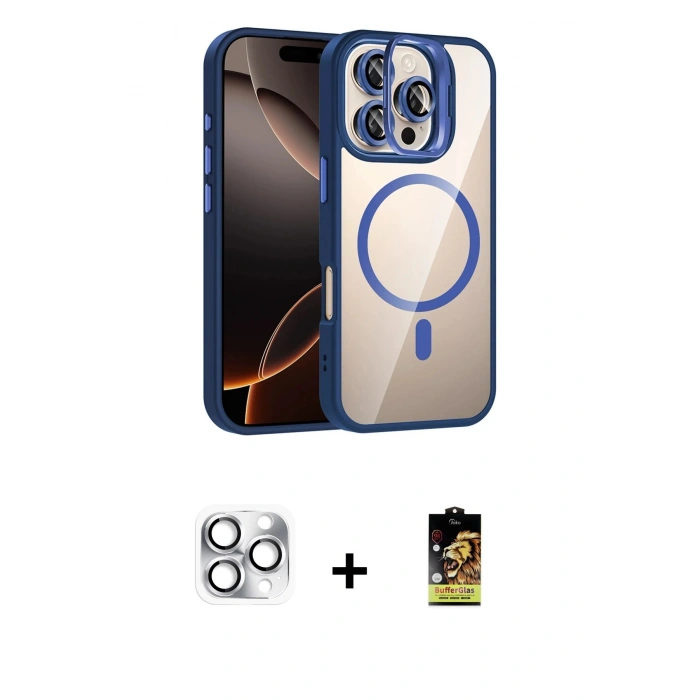 MARSİLYAN™- iPhone 16 Pro Max Kılıf Yadigar Asil Koleksiyonu - Siyah Buffer Cam Ekran Koruyucu + Pers Alüminyum Kamera Lens - GS