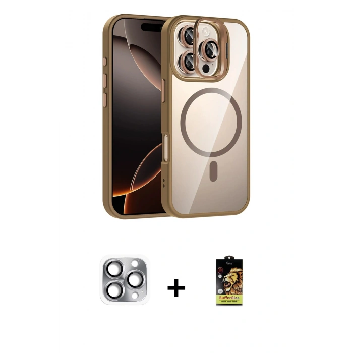 MARSİLYAN™- iPhone 16 Pro Max Kılıf Yadigar Asil Koleksiyonu - Siyah Buffer Cam Ekran Koruyucu + Pers Alüminyum Kamera Lens - GI