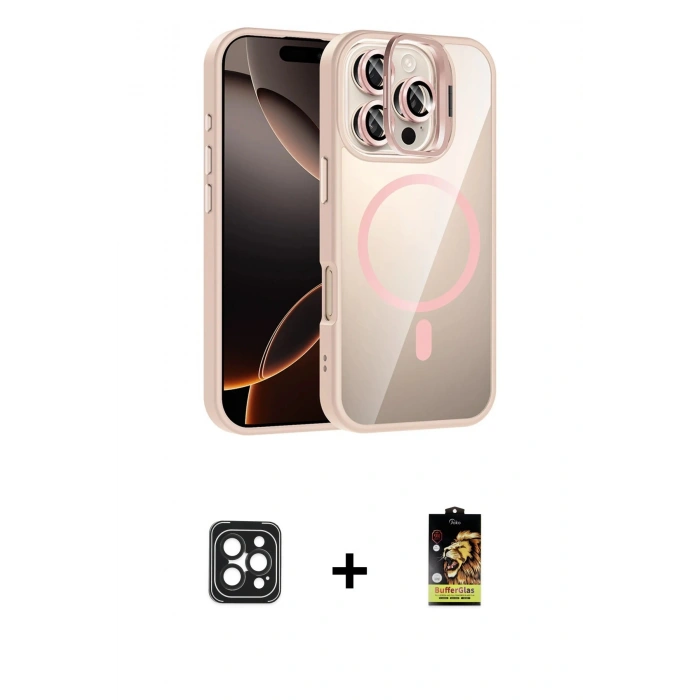 MARSİLYAN™- iPhone 16 Pro Max Kılıf Yadigar Asil Koleksiyonu - Siyah Buffer Cam Ekran Koruyucu + PVD Metal Kamera Lens - SH