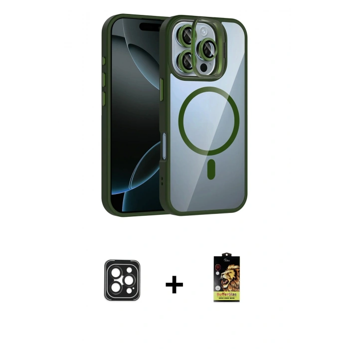 MARSİLYAN™- iPhone 16 Pro Max Kılıf Yadigar Asil Koleksiyonu - Siyah Buffer Cam Ekran Koruyucu + PVD Metal Kamera Lens - SH