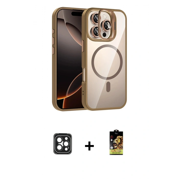 MARSİLYAN™- iPhone 16 Pro Max Kılıf Yadigar Asil Koleksiyonu - Siyah Buffer Cam Ekran Koruyucu + PVD Metal Kamera Lens - SH