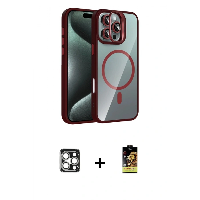 MARSİLYAN™- iPhone 16 Pro Max Kılıf Yadigar Asil Koleksiyonu - Siyah Buffer Cam Ekran Koruyucu + PVD Metal Kamera Lens - GS
