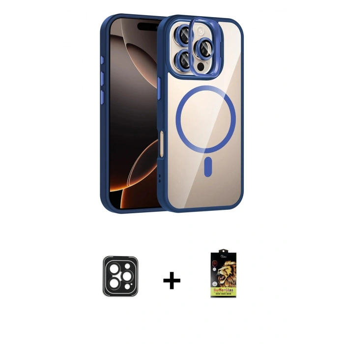MARSİLYAN™- iPhone 16 Pro Max Kılıf Yadigar Asil Koleksiyonu - Siyah Buffer Cam Ekran Koruyucu + PVD Metal Kamera Lens - SH