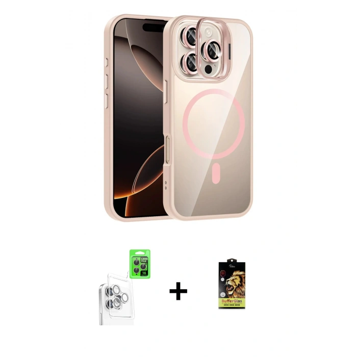 MARSİLYAN™- iPhone 16 Pro Max Kılıf Yadigar Asil Koleksiyonu - Siyah Buffer Cam Ekran Koruyucu + Raze Metal Kamera Lens - BZ