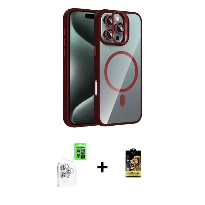 MARSİLYAN™- iPhone 16 Pro Max Kılıf Yadigar Asil Koleksiyonu - Siyah Buffer Cam Ekran Koruyucu + Raze Metal Kamera Lens - BZ
