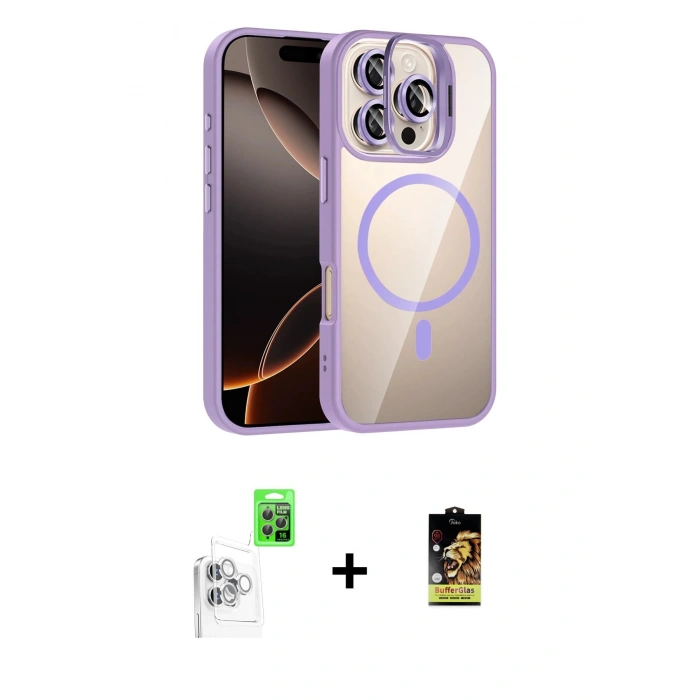 MARSİLYAN™- iPhone 16 Pro Max Kılıf Yadigar Asil Koleksiyonu - Siyah Buffer Cam Ekran Koruyucu + Raze Metal Kamera Lens - BZ