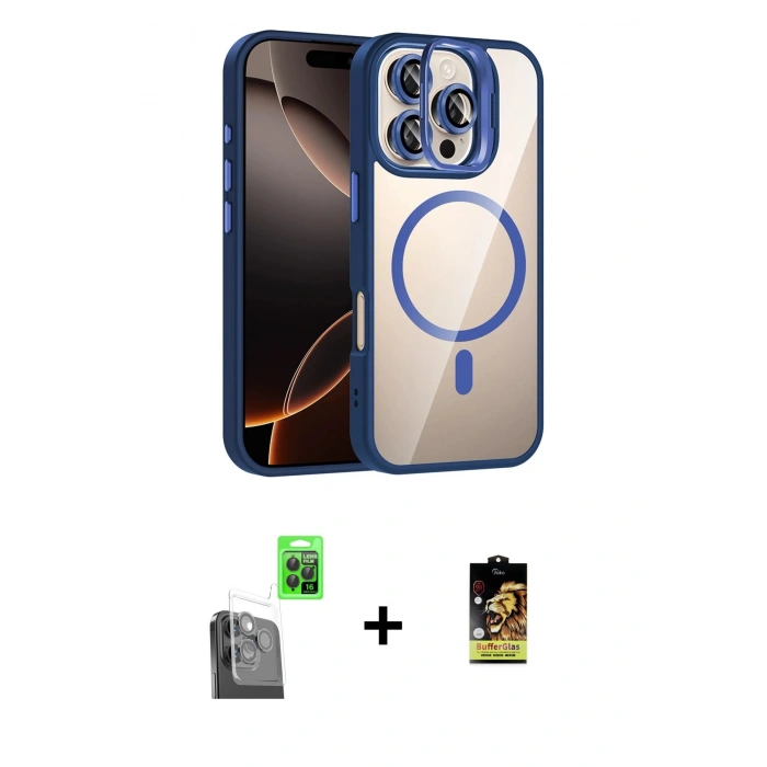 MARSİLYAN™- iPhone 16 Pro Max Kılıf Yadigar Asil Koleksiyonu - Siyah Buffer Cam Ekran Koruyucu + Raze Metal Kamera Lens - SH