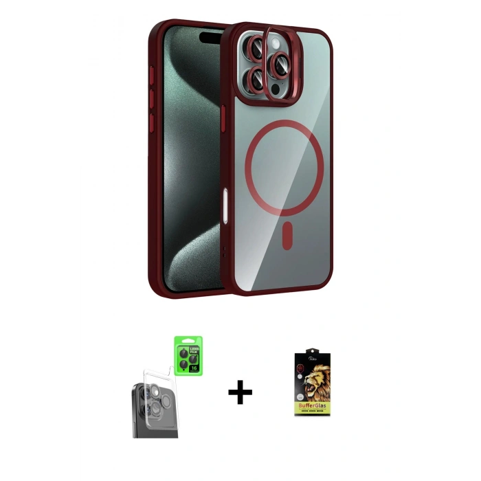 MARSİLYAN™- iPhone 16 Pro Max Kılıf Yadigar Asil Koleksiyonu - Siyah Buffer Cam Ekran Koruyucu + Raze Metal Kamera Lens - SH