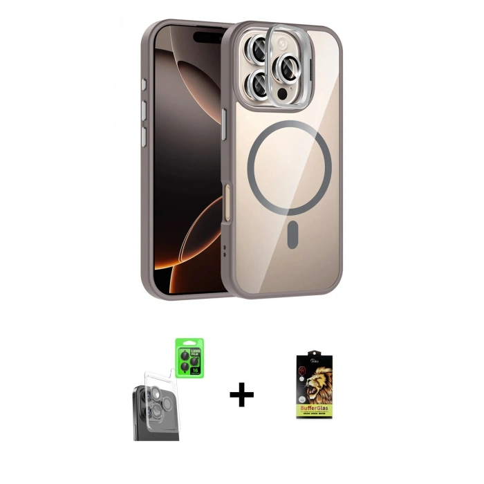 MARSİLYAN™- iPhone 16 Pro Max Kılıf Yadigar Asil Koleksiyonu - Siyah Buffer Cam Ekran Koruyucu + Raze Metal Kamera Lens - SH