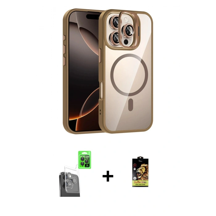 MARSİLYAN™- iPhone 16 Pro Max Kılıf Yadigar Asil Koleksiyonu - Siyah Buffer Cam Ekran Koruyucu + Raze Metal Kamera Lens - SH
