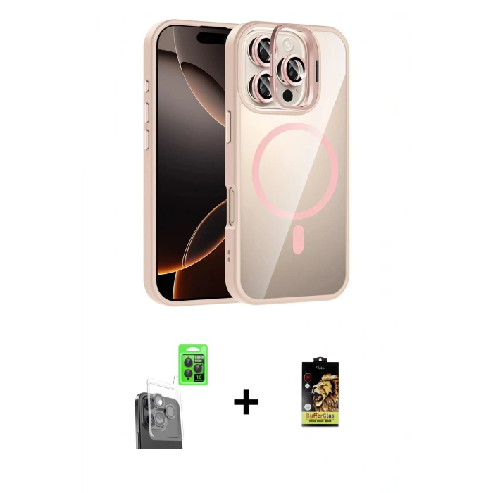 MARSİLYAN™- iPhone 16 Pro Max Kılıf Yadigar Asil Koleksiyonu - Siyah Buffer Cam Ekran Koruyucu + Raze Metal Kamera Lens - SH