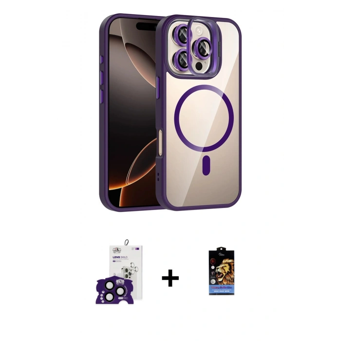 MARSİLYAN™- iPhone 16 Pro Max Kılıf Yadigar Asil Koleksiyonu - Siyah Buffer Hayalet Cam Ekran Koruyucu + Bilvis Titan Kamera Lens - SH