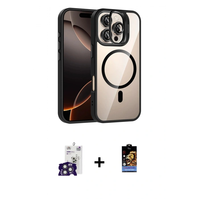 MARSİLYAN™- iPhone 16 Pro Max Kılıf Yadigar Asil Koleksiyonu - Siyah Buffer Hayalet Cam Ekran Koruyucu + Bilvis Titan Kamera Lens - TMGI
