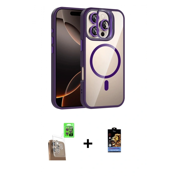 MARSİLYAN™- iPhone 16 Pro Max Kılıf Yadigar Asil Koleksiyonu - Siyah Buffer Hayalet Cam Ekran Koruyucu + Raze Metal Kamera Lens - CLTM