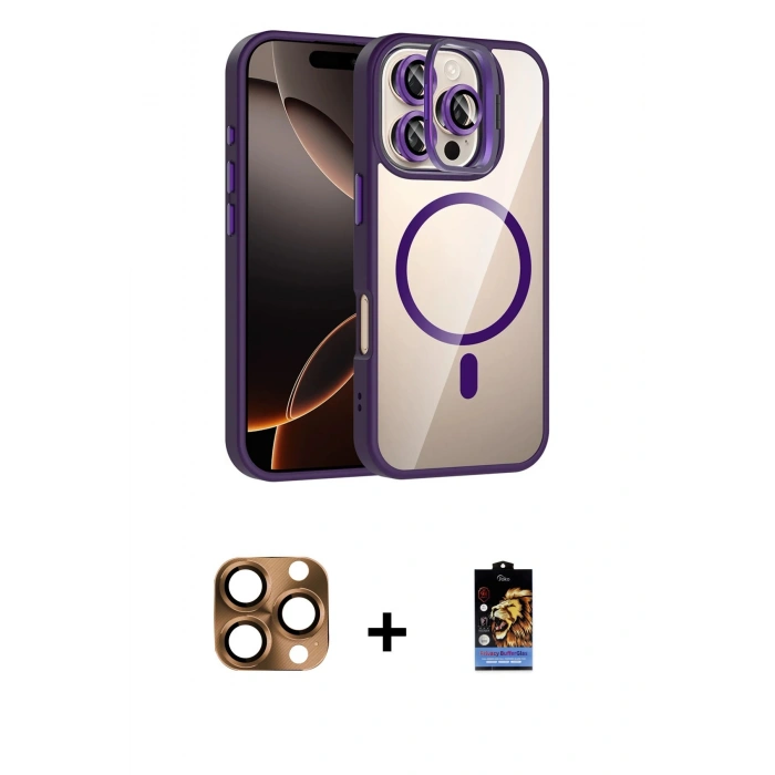 MARSİLYAN™- iPhone 16 Pro Max Kılıf Yadigar Asil Koleksiyonu - Siyah Buffer Hayalet Cam Ekran Koruyucu + Pers Alüminyum Kamera Lens - CLTM