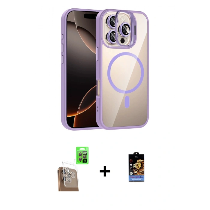 MARSİLYAN™- iPhone 16 Pro Max Kılıf Yadigar Asil Koleksiyonu - Siyah Buffer Hayalet Cam Ekran Koruyucu + Raze Metal Kamera Lens - CLTM
