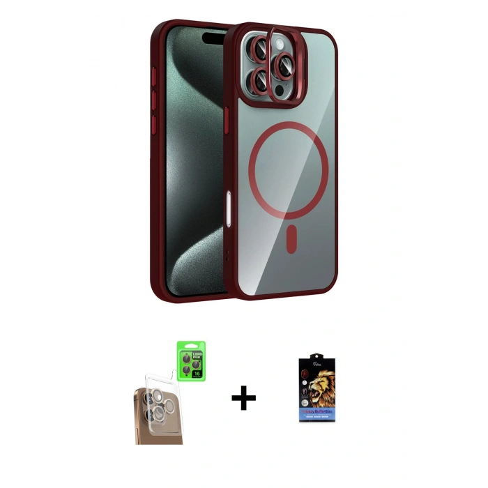 MARSİLYAN™- iPhone 16 Pro Max Kılıf Yadigar Asil Koleksiyonu - Siyah Buffer Hayalet Cam Ekran Koruyucu + Raze Metal Kamera Lens - CLTM