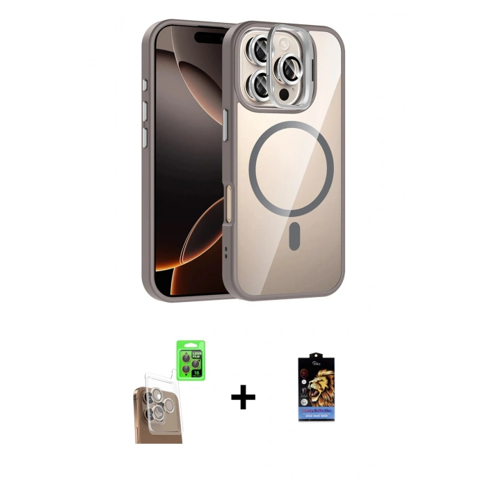 MARSİLYAN™- iPhone 16 Pro Max Kılıf Yadigar Asil Koleksiyonu - Siyah Buffer Hayalet Cam Ekran Koruyucu + Raze Metal Kamera Lens - CLTM
