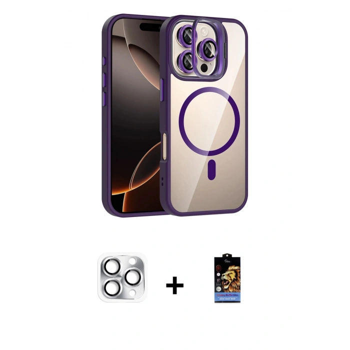 MARSİLYAN™- iPhone 16 Pro Max Kılıf Yadigar Asil Koleksiyonu - Siyah Buffer Hayalet Cam Ekran Koruyucu + Pers Alüminyum Kamera Lens - GS