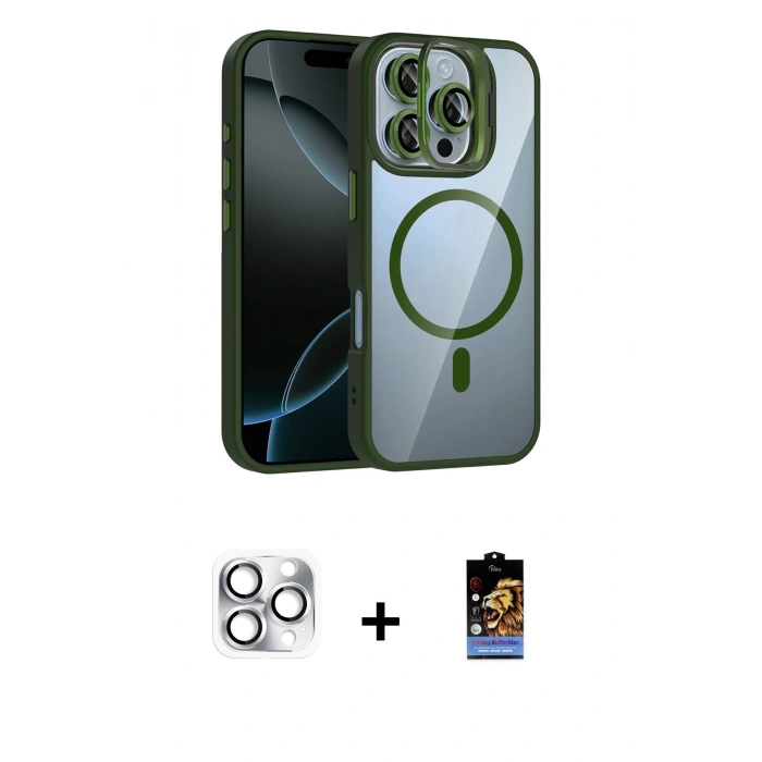 MARSİLYAN™- iPhone 16 Pro Max Kılıf Yadigar Asil Koleksiyonu - Siyah Buffer Hayalet Cam Ekran Koruyucu + Pers Alüminyum Kamera Lens - GS