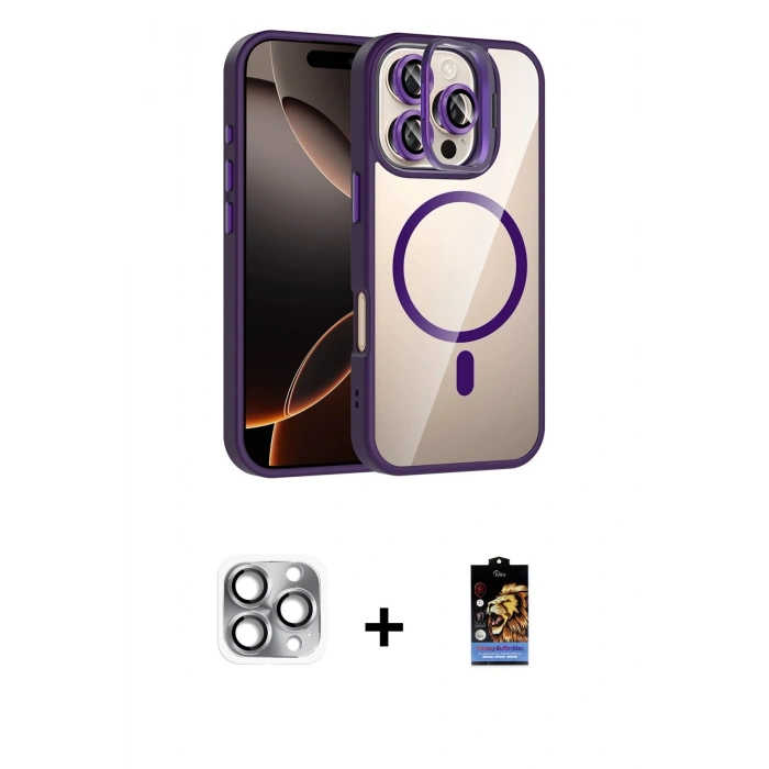MARSİLYAN™- iPhone 16 Pro Max Kılıf Yadigar Asil Koleksiyonu - Siyah Buffer Hayalet Cam Ekran Koruyucu + Pers Alüminyum Kamera Lens - GI