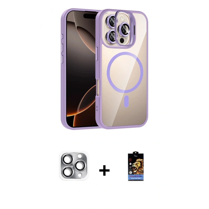 MARSİLYAN™- iPhone 16 Pro Max Kılıf Yadigar Asil Koleksiyonu - Siyah Buffer Hayalet Cam Ekran Koruyucu + Pers Alüminyum Kamera Lens - GI